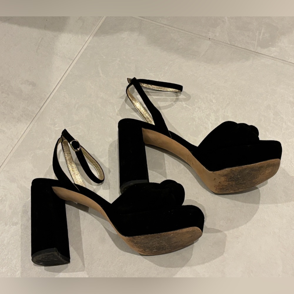 Kate Spade Confetti Platform Sandal Heels Black Suede Size 6.5 - Picture 6 of 13
